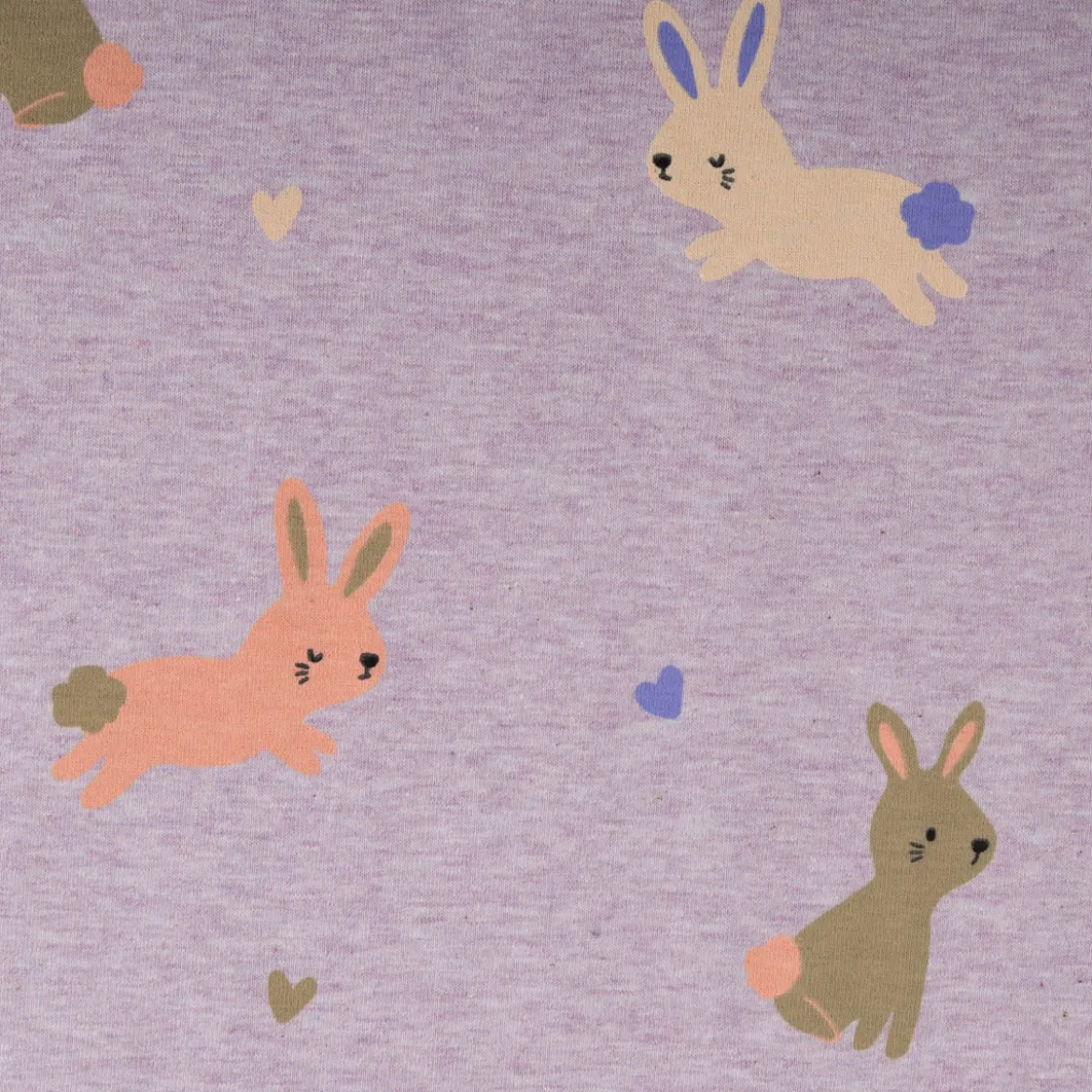 Jersey Stoff Melange Bunnies Hasen lila 1,48m Breite