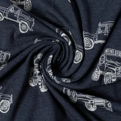Jersey Stoff Melange Cars Monstertrucks dunkelblau meliert 1,48m Breite