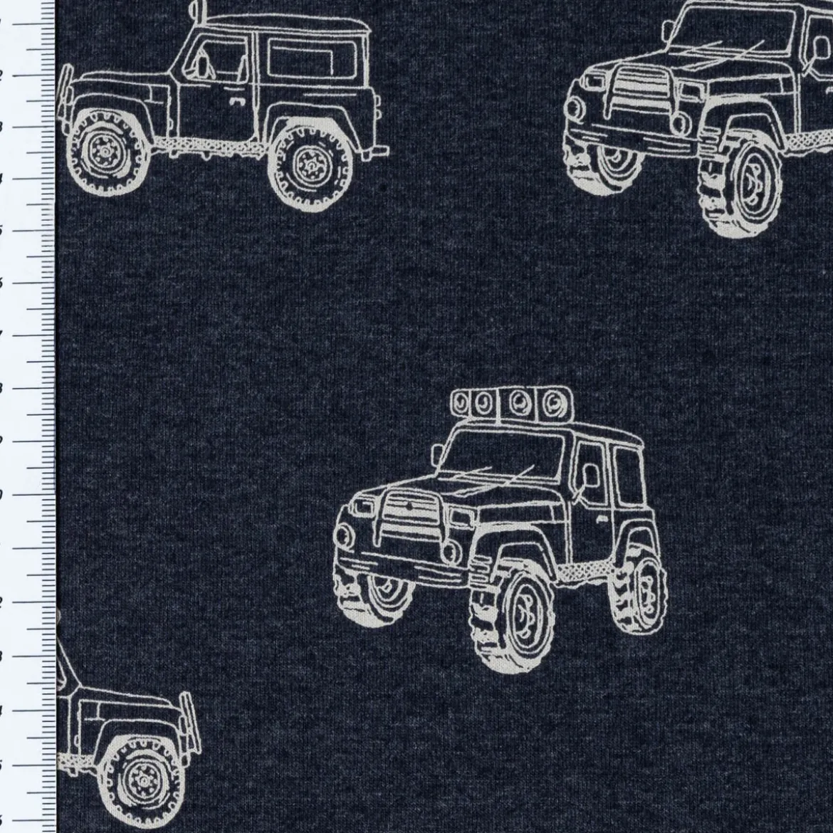 Jersey Stoff Melange Cars Monstertrucks dunkelblau meliert 1,48m Breite