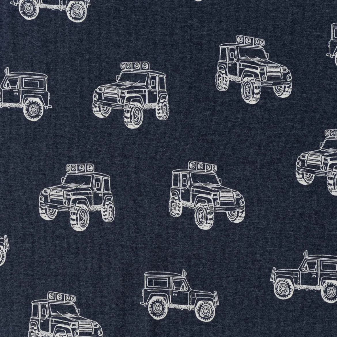 Jersey Stoff Melange Cars Monstertrucks dunkelblau meliert 1,48m Breite