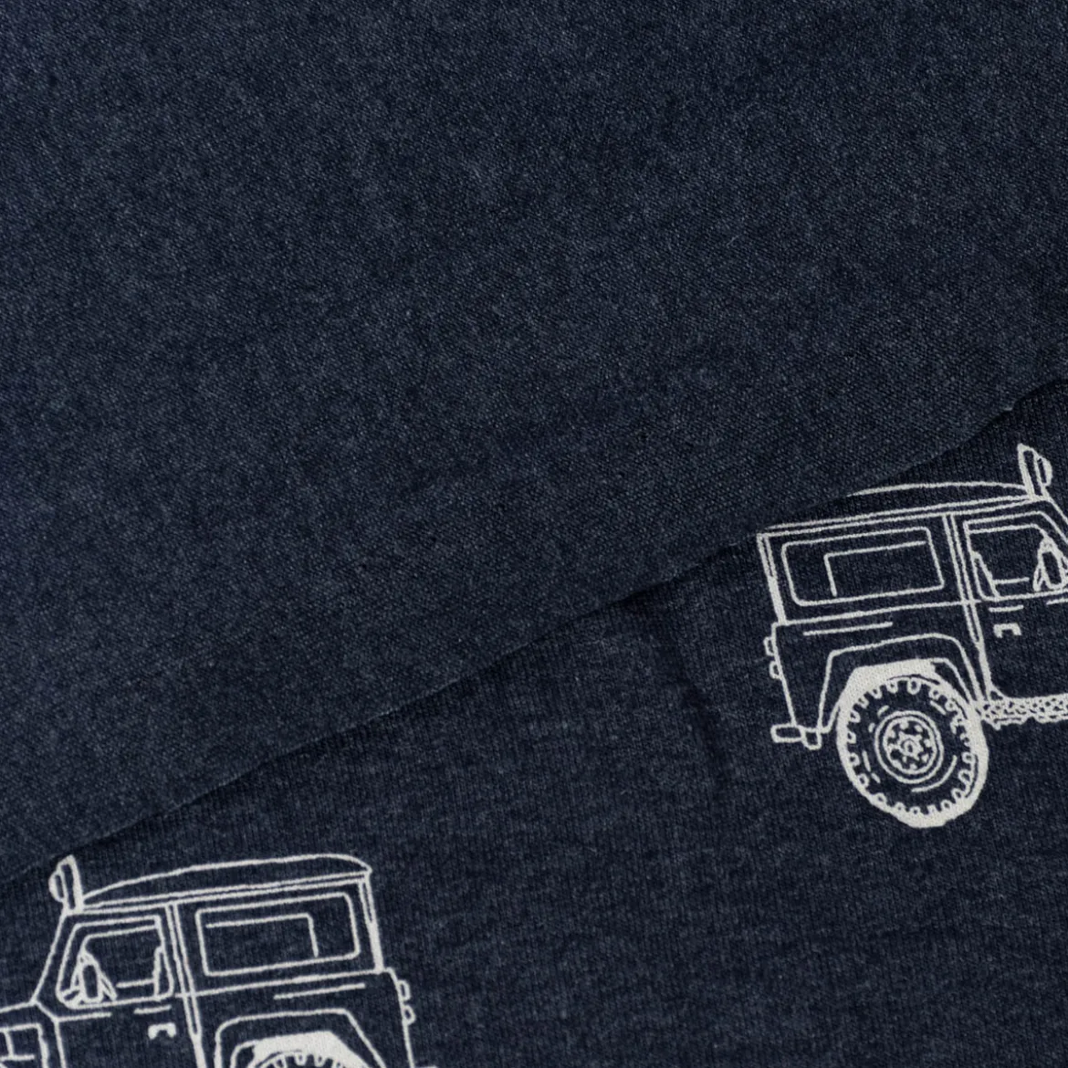 Jersey Stoff Melange Cars Monstertrucks dunkelblau meliert 1,48m Breite