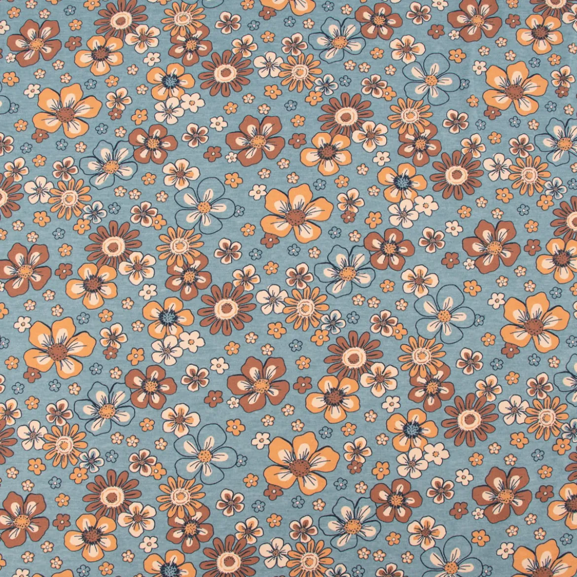 Jerseystoff Meterware Blumen Melange Flowers blau meliert 1,48m Breite