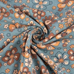 Jerseystoff Meterware Blumen Melange Flowers blau meliert 1,48m Breite