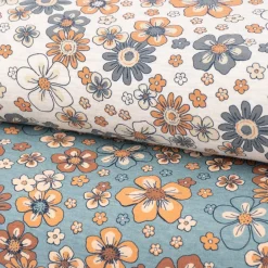 Jerseystoff Meterware Blumen Melange Flowers blau meliert 1,48m Breite