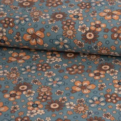 Jerseystoff Meterware Blumen Melange Flowers blau meliert 1,48m Breite