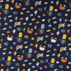 Jersey Stoff OCEAN ANIMALS Krabbe Schildkröte dunkel blau bunt 1,5m Breite