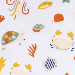 Jersey Stoff OCEAN ANIMALS Krabbe Schildkröte weiß bunt 1,5m Breite