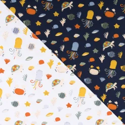 Jersey Stoff OCEAN ANIMALS Krabbe Schildkröte weiß bunt 1,5m Breite