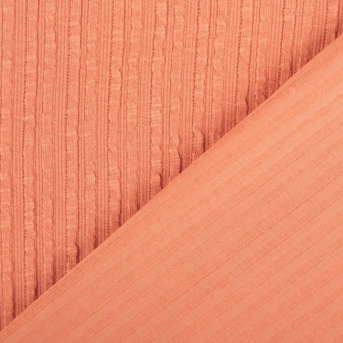 Jersey Stoff Ripp-Jacquard Baumwolle Streifen coral 1,35m Breite