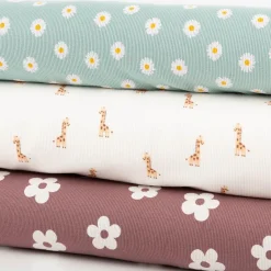 Jersey Stoff Rippjersey Baumwolle Blumen hellblau 1,20m Breite