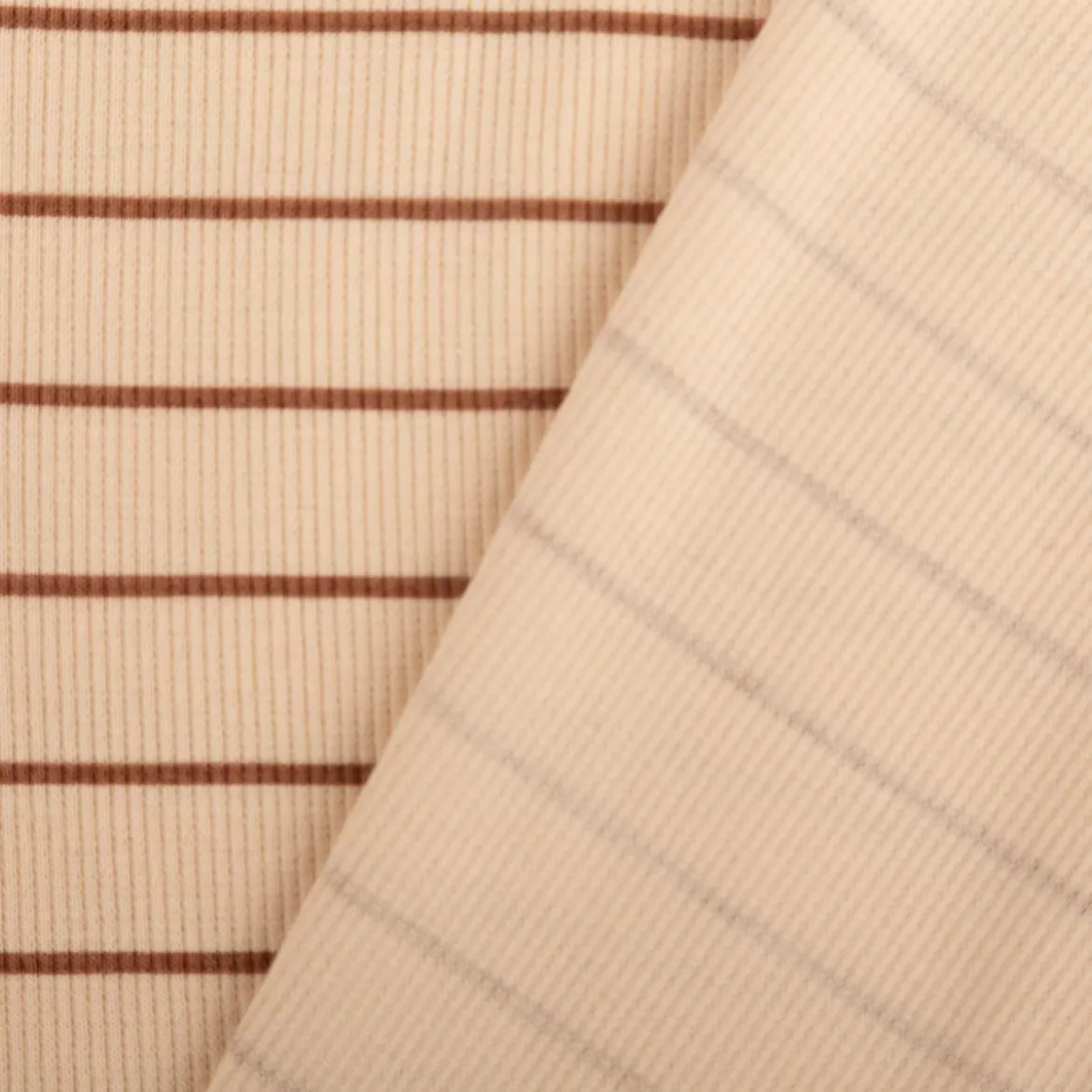 Jersey Stoff Rippjersey Baumwolle Streifen hellbeige braun 1,20m Breite