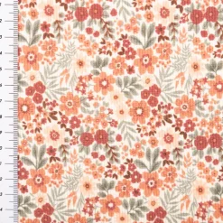 Jersey Stoff Rippjersey Baumwolle Blumen wollweiß orange grün 1,35m Breite