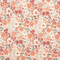 Jersey Stoff Rippjersey Baumwolle Blumen wollweiß orange grün 1,35m Breite