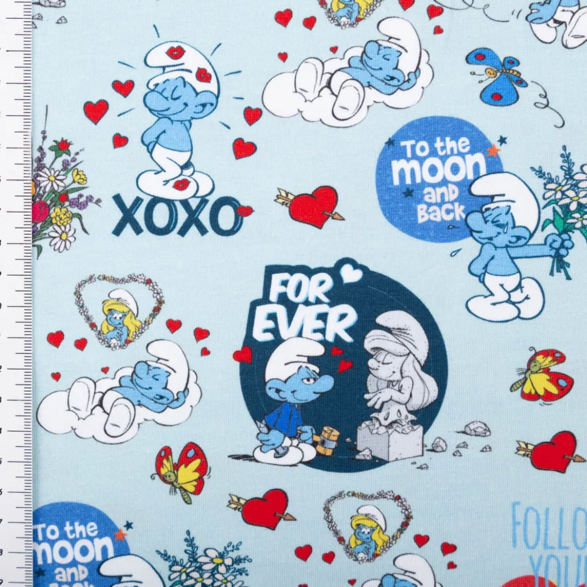 Jersey Stoff Schlümpfe Love hellblau Baumwolljersey 200g/qm 152cm Breite
