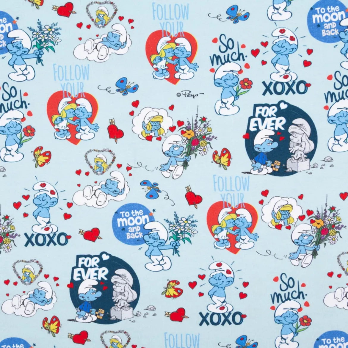 Jersey Stoff Schlümpfe Love hellblau Baumwolljersey 200g/qm 152cm Breite