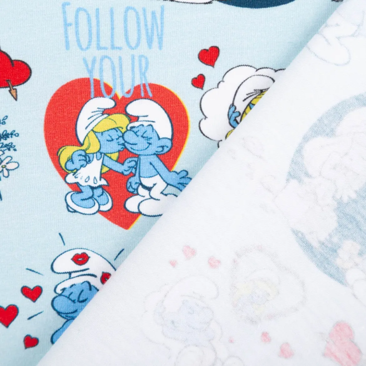 Jersey Stoff Schlümpfe Love hellblau Baumwolljersey 200g/qm 152cm Breite