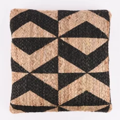 Jute Dekokissen Flechtmuster Geometrieprint natur schwarz 40x40cm