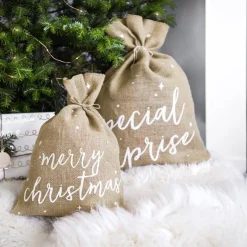Jutesack Weihnachtssack Geschenkesack merry christmas natur weiß 30x42cm