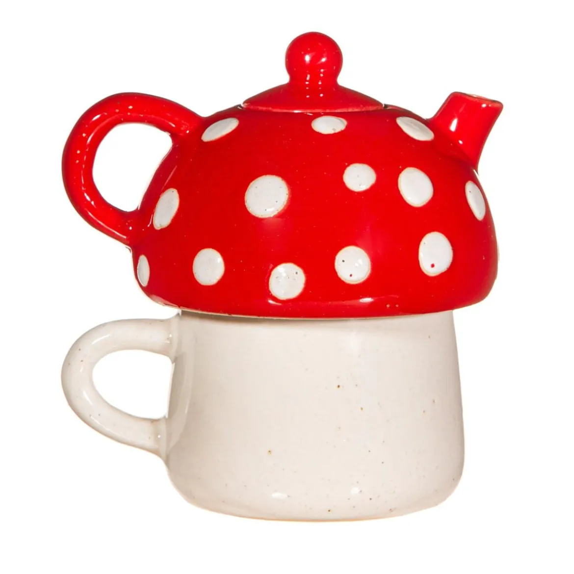 Kanne und Tasse Tea for One Fliegenpilz Keramik von Sass & Belle 13,5x10,5cm