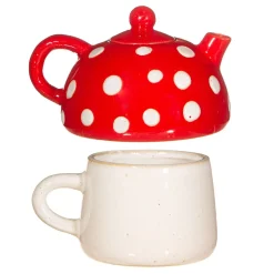 Kanne und Tasse Tea for One Fliegenpilz Keramik von Sass & Belle 13,5x10,5cm