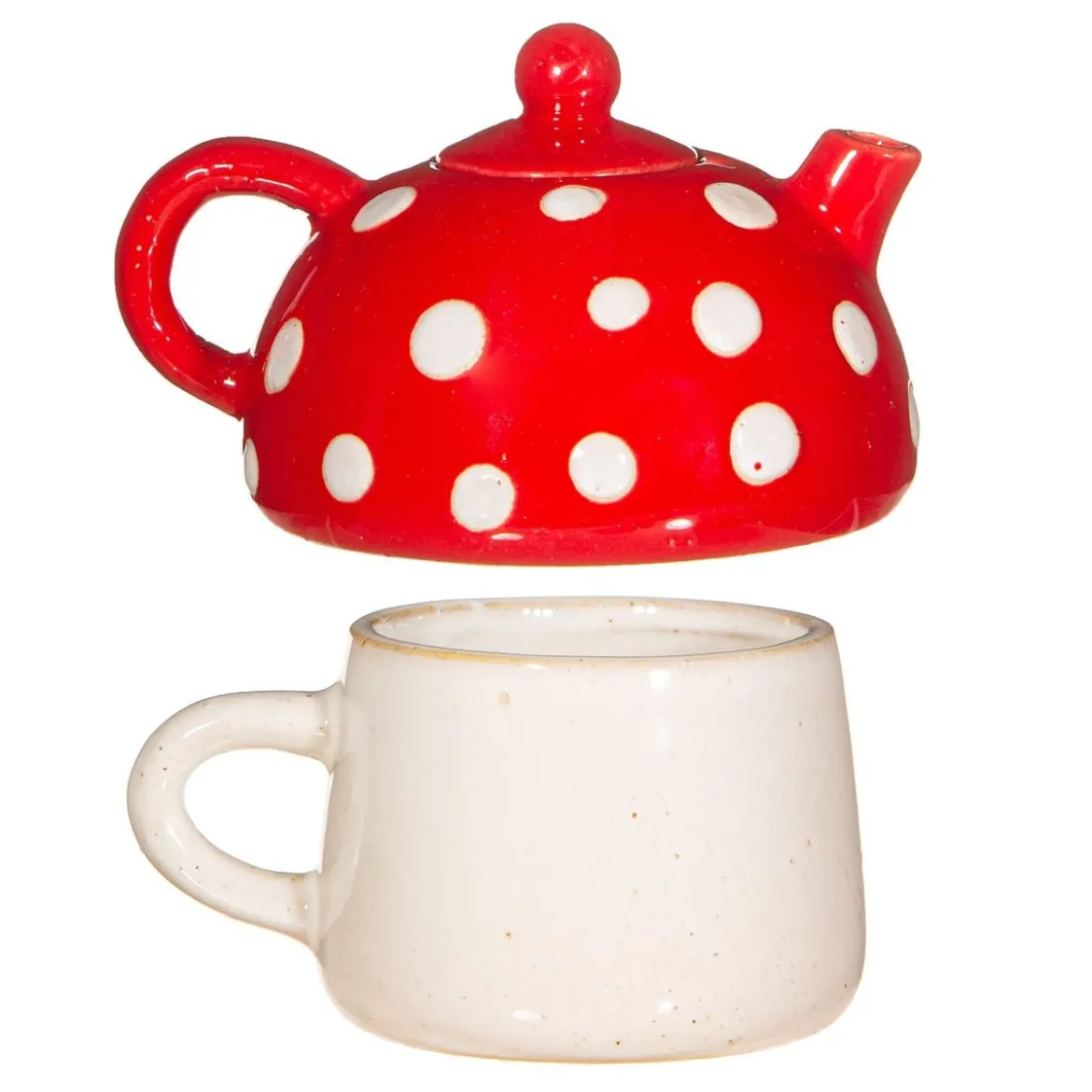 Kanne und Tasse Tea for One Fliegenpilz Keramik von Sass & Belle 13,5x10,5cm