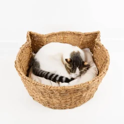 Katzenkorb handgewebt mit Kissen 44×50×18 cm von Boltze – gemütlicher Rückzugsort für Katzen