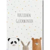 KEITCARDS Postkarte 3Freunde Herzlichen Glückwunsch Panda Hase Bär 10,5x14,7cm