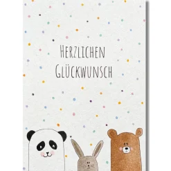 KEITCARDS Postkarte 3Freunde Herzlichen Glückwunsch Panda Hase Bär 10,5x14,7cm