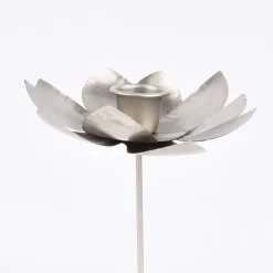Kerzenhalter Blume für Stabkerzen Metall silberfarben 12cm