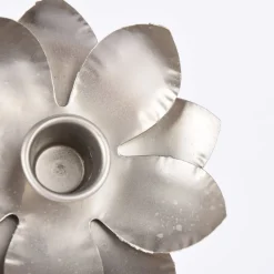 Kerzenhalter Blume für Stabkerzen Metall silberfarben 12cm