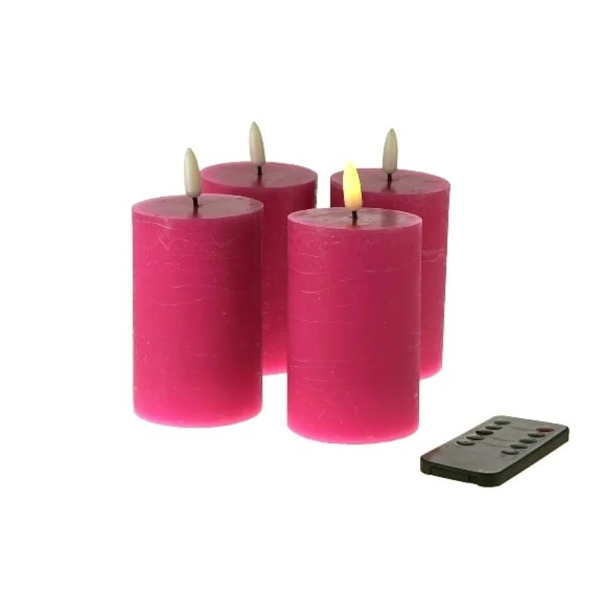 Kerzen-Set LED Echtwachskerzen mit Timer und 3D Flamme 4er Set pink 6,5x10cm von Werner Voß