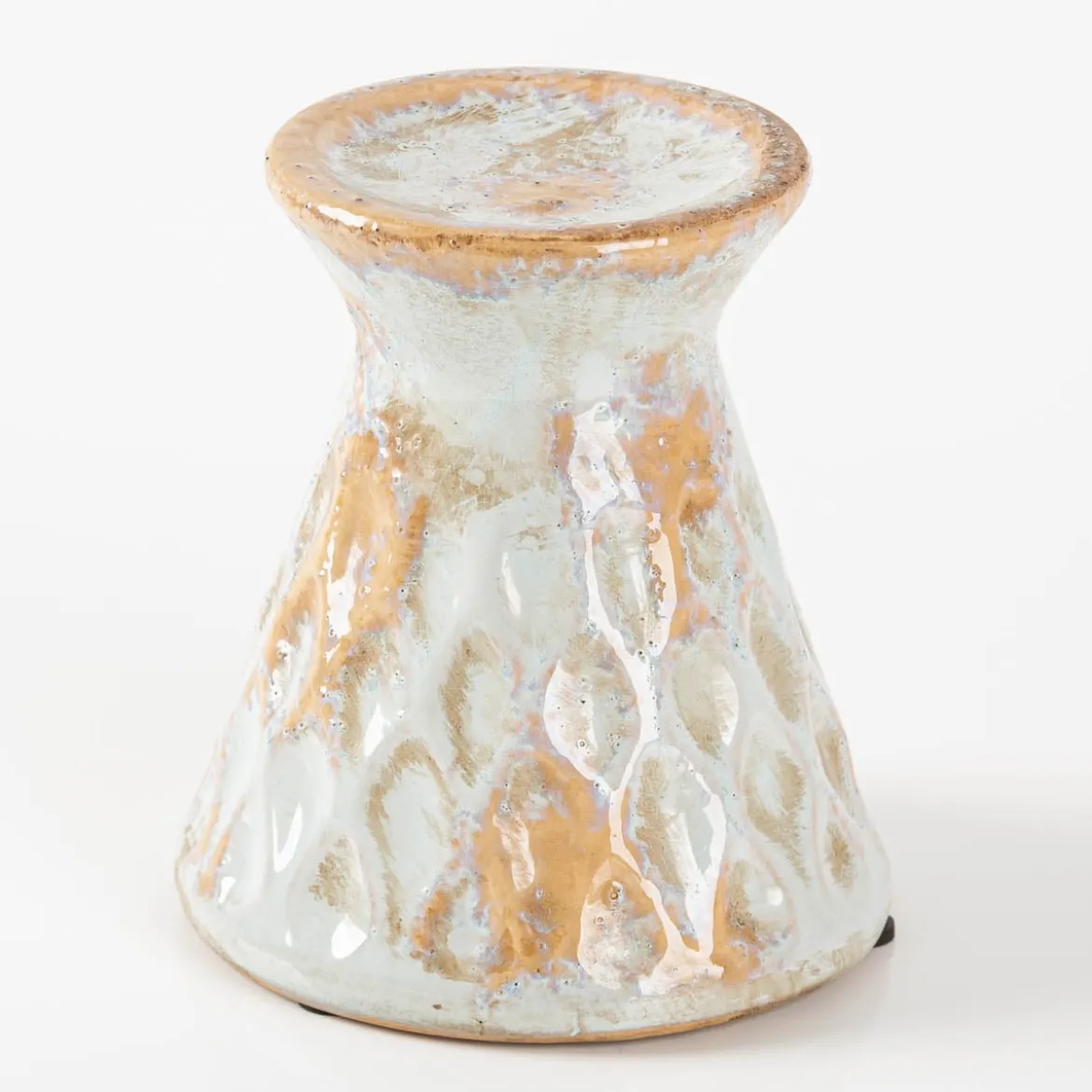 Kerzenständer Keramik mit Reliefstruktur grau beige 14x16cm von Clayre & Eef