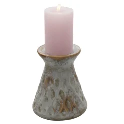 Kerzenständer Keramik mit Reliefstruktur grau beige 14x16cm von Clayre & Eef