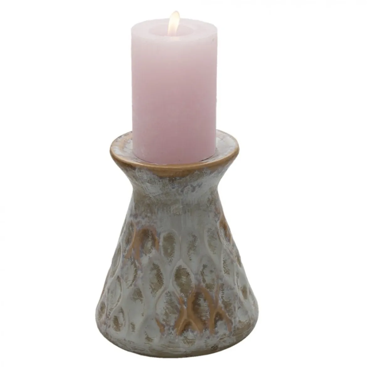 Kerzenständer Keramik mit Reliefstruktur grau beige 14x16cm von Clayre & Eef