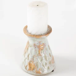 Kerzenständer Keramik mit Reliefstruktur grau beige 14x16cm von Clayre & Eef