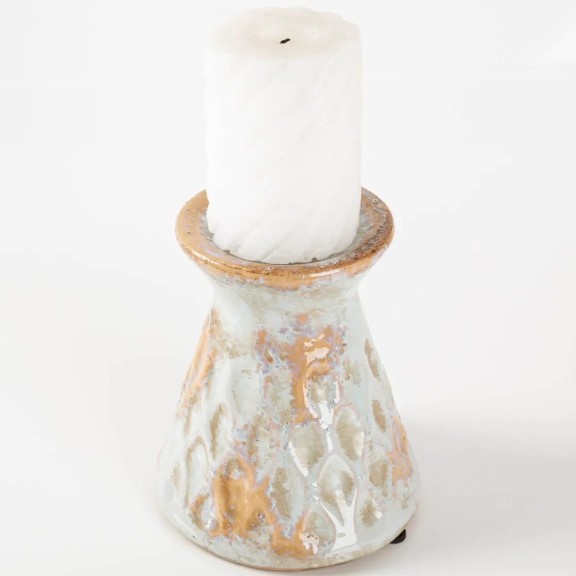 Kerzenständer Keramik mit Reliefstruktur grau beige 14x16cm von Clayre & Eef