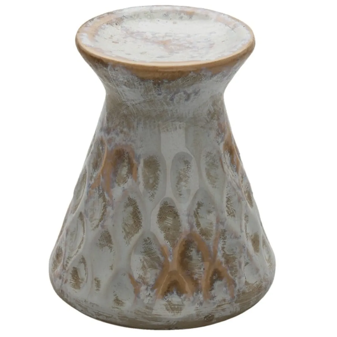 Kerzenständer Keramik mit Reliefstruktur grau beige 14x16cm von Clayre & Eef