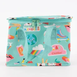 Kühltasche Happy Time aus recycelten Material türkisblau bunt 21x12x16cm