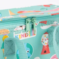Kühltasche Happy Time aus recycelten Material türkisblau bunt 21x12x16cm