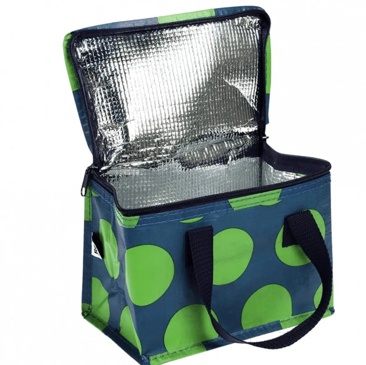 Kühltasche Spotlight Grün auf Blau aus recyceltem Kunststoff 21x12x16cm von Rex London