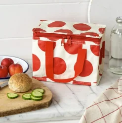 Kühltasche Spotlight Rot auf Ecru aus recyceltem Kunststoff 21x12x16cm von Rex London