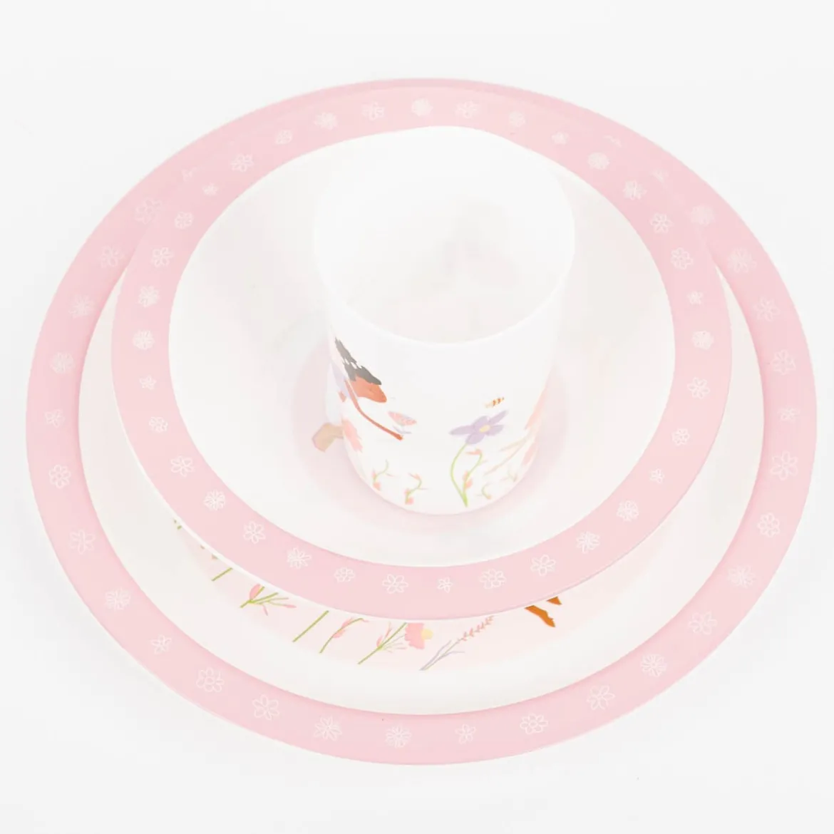 Kinder Geschirrset 3-tlg. Feenwelt aus recycelten PET-Flaschen weiß rosa bunt 26,5x6,5x24,5cm von Sass & Belle