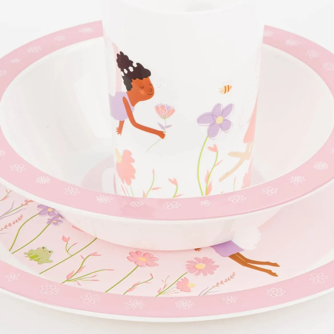 Kinder Geschirrset 3-tlg. Feenwelt aus recycelten PET-Flaschen weiß rosa bunt 26,5x6,5x24,5cm von Sass & Belle