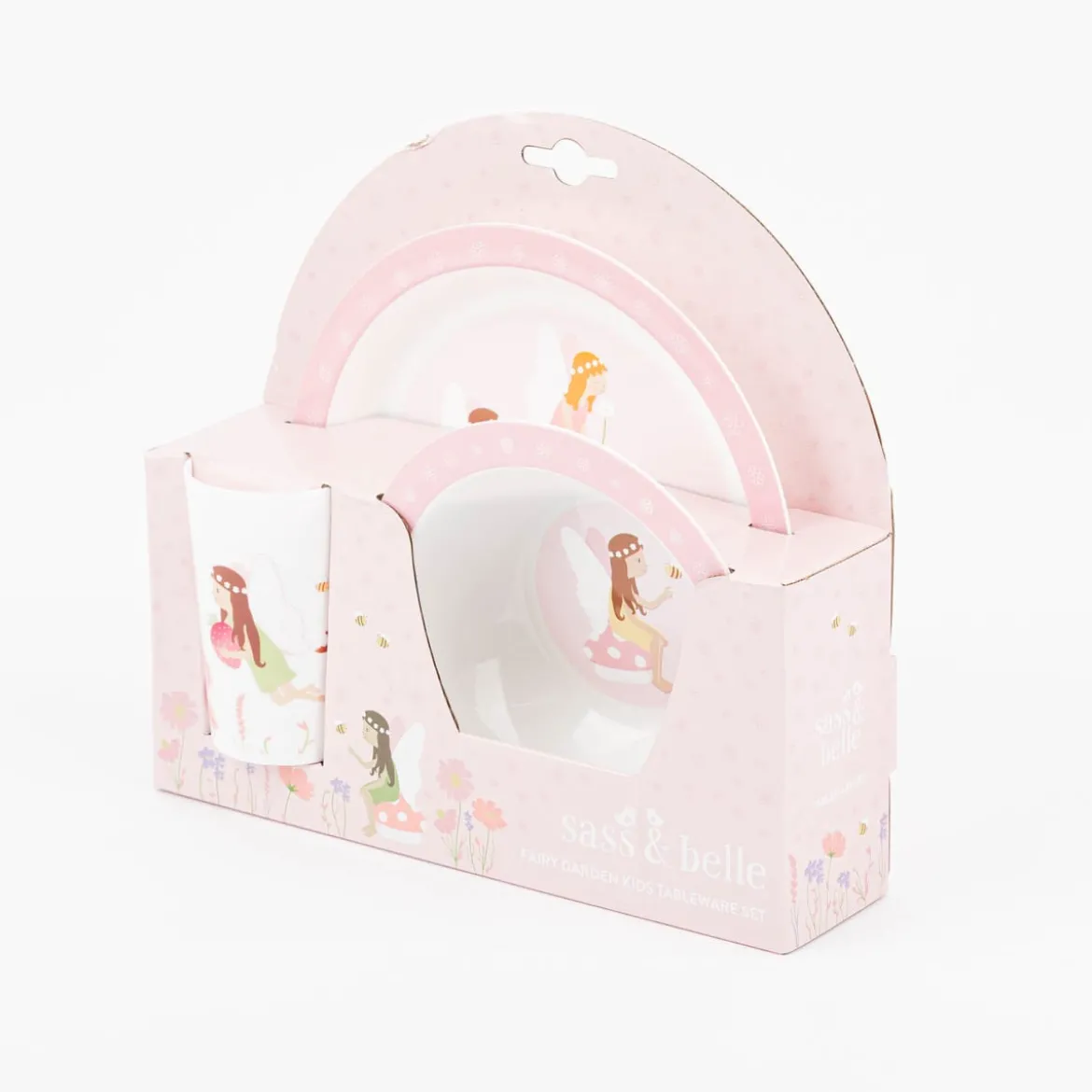 Kinder Geschirrset 3-tlg. Feenwelt aus recycelten PET-Flaschen weiß rosa bunt 26,5x6,5x24,5cm von Sass & Belle