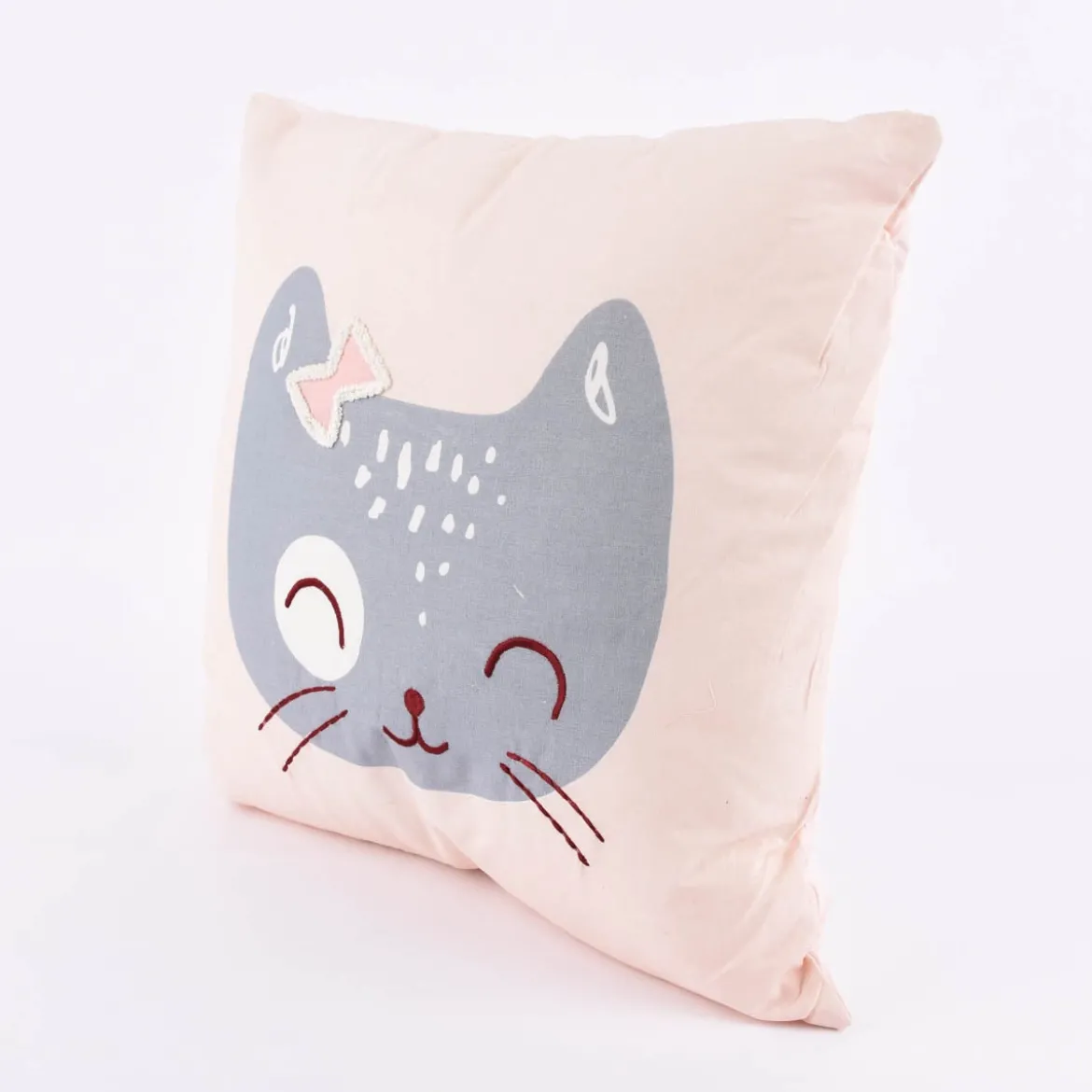 Kinderkissen Baumwolle Kätzchenprint Stickereidetails rosa grau 40x40cm
