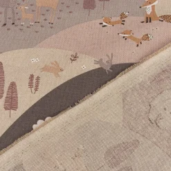 Kinder Kissenhülle Mountain Forest Animals Waldtiere Hügel Leinenlook rosa beige verschiedene Größen von SCHÖNER LEBEN.
