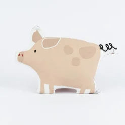 Kinderkissen Schweinchen aus Baumwolle rosa weiß schwarz 40x27cm