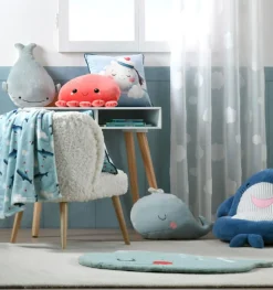 Kinder-Sessel Sitzkissen Walfisch Moby Plüsch Cord kuschelweich blau 45x45x45cm