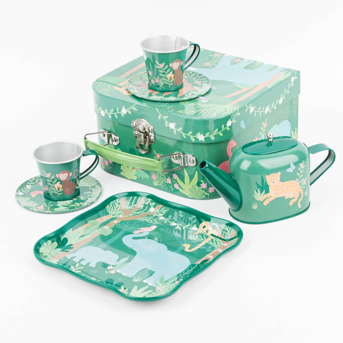 Kinder-Teeset Dschungeltiere grün bunt 7-teilig 17,5x17,5x9,5cm von Sass & Belle