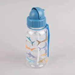 Kinder Trinkflasche mit Trinkhalm Hai transparent blau 500ml